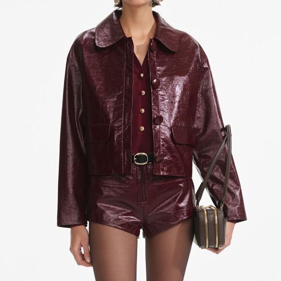 Self-Portrait Jackets & Blazers - Self-Portrait Burgundy Leather Jacket